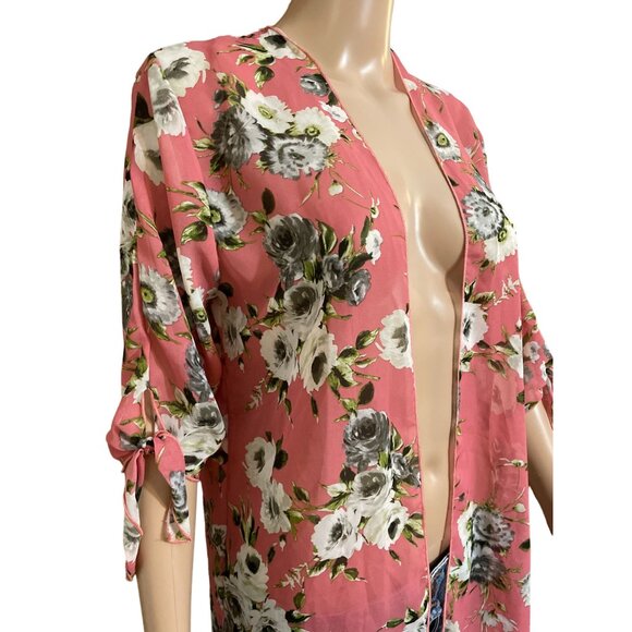 Kaii Los Angeles Pink Floral Coverup Kimono Size Large - Picture 2 of 3